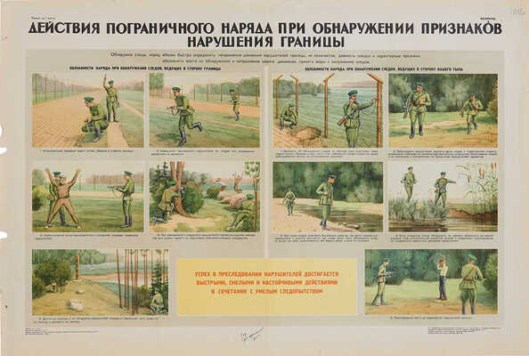 Действия пограничного наряда при обнаружении признаков нарушения границы. [Плакат] / Художник А.С. Даниленко. М., 1969.